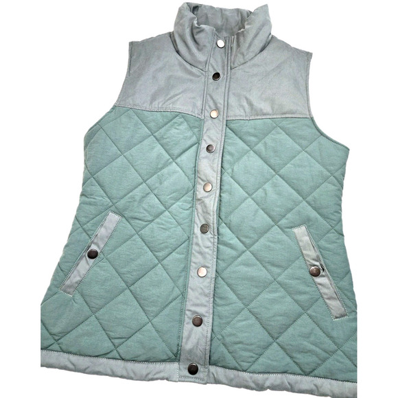 Evy's Tree THE FLORA Snap-Button Vest Green Pockets M EUC - Picture 1 of 10